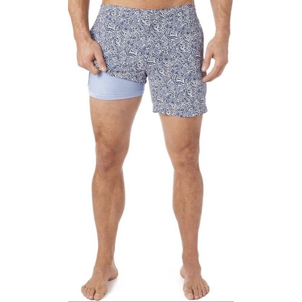 FAIR HARBOR The Sextant 6" Inseam Swim Trunks Men 36 Blue Paisley Board Shorts